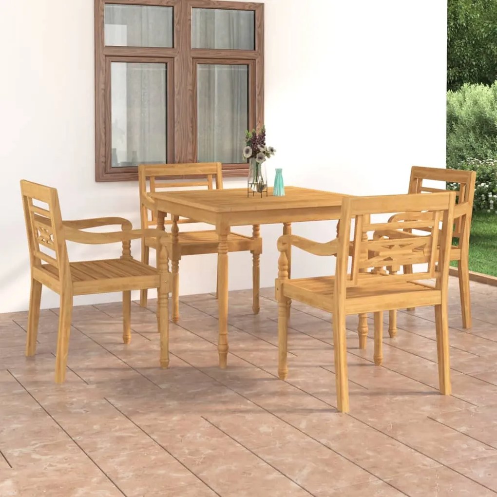 vidaXL 5 pcs conjunto de jantar para jardim madeira de teca maciça