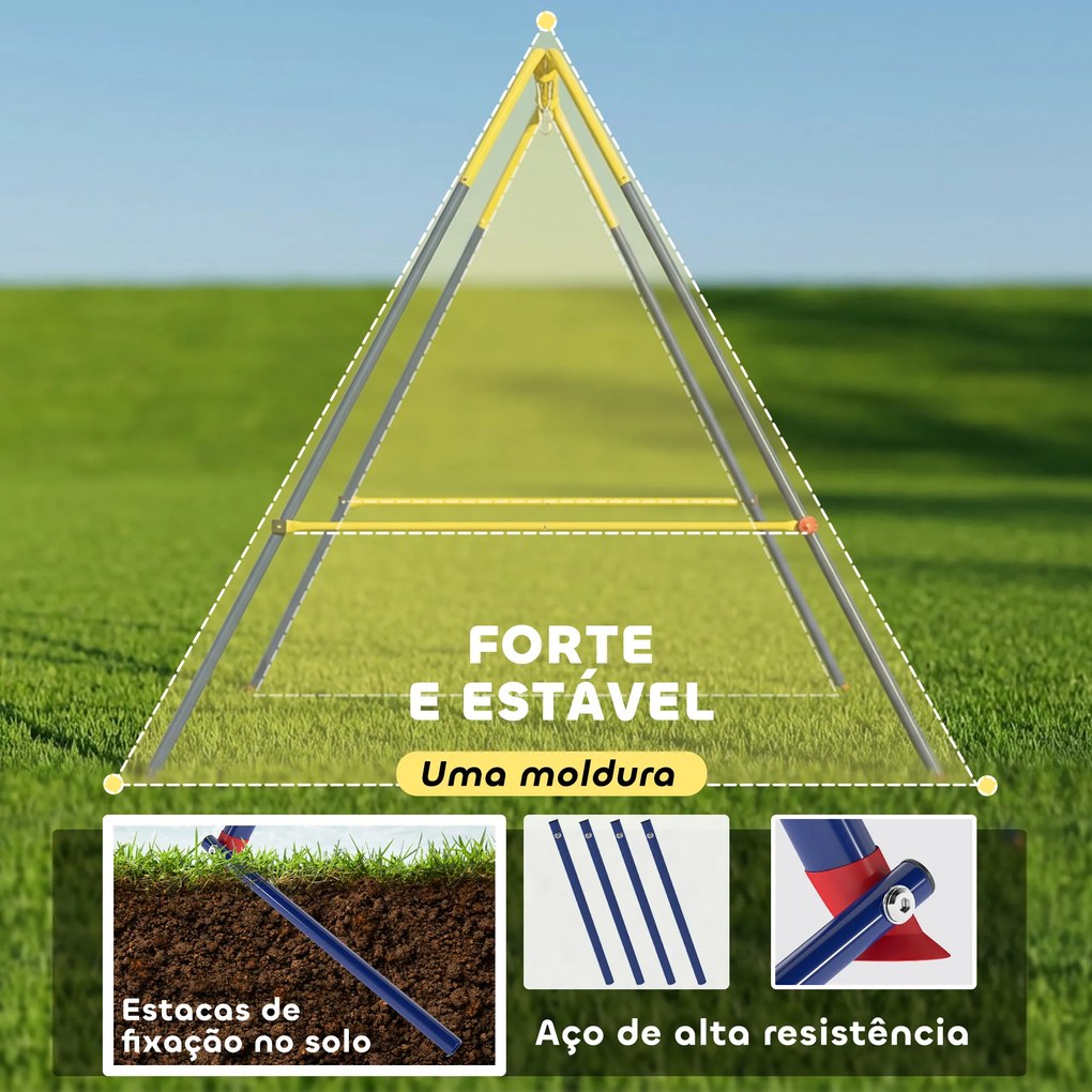 Estrutura de Baloiço Infantil Dobrável Estrutura Metálica para 1 Baloiço (NÃO INCLUIDO) com 2 Ganchos 4 Estacas 128x155x157 cm Azul
