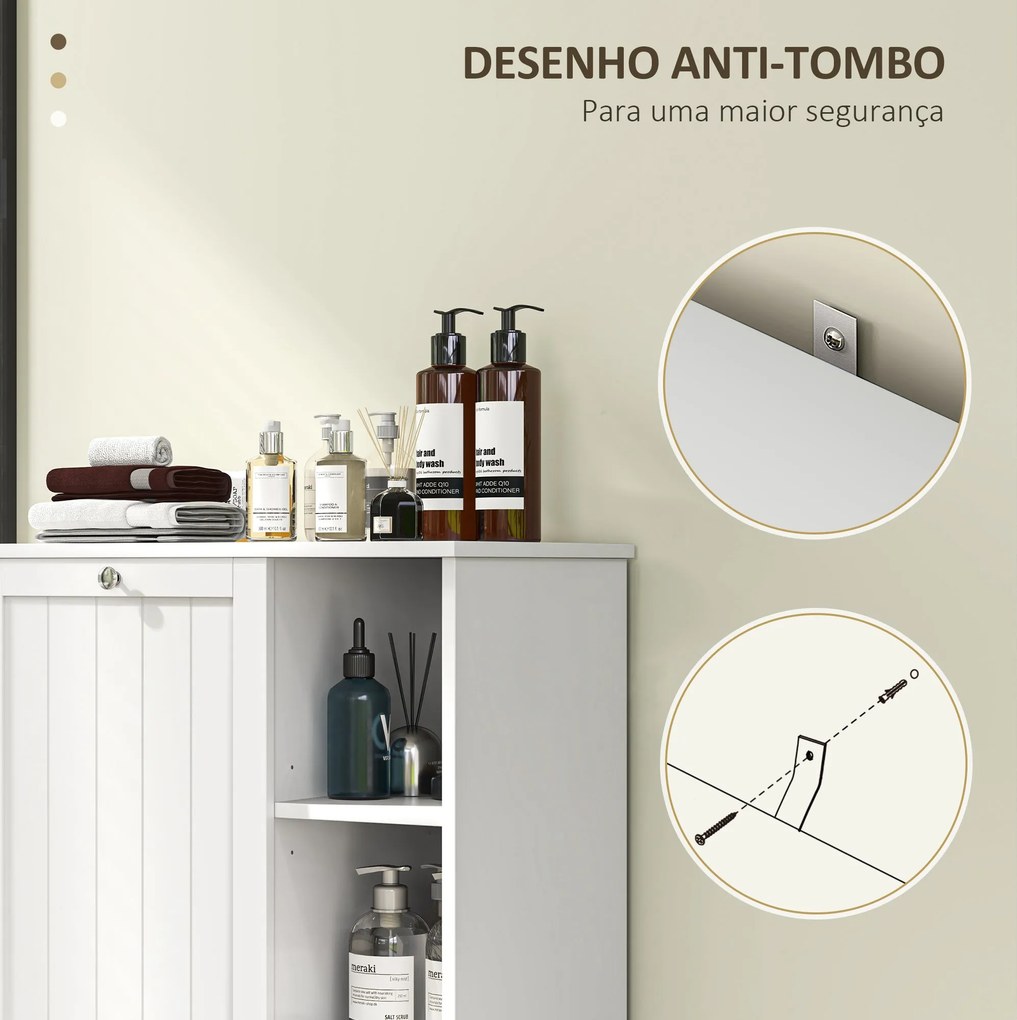 Móvel Casa de Banho com Cesto para Roupa Móvel Auxiliar Casa de Banho