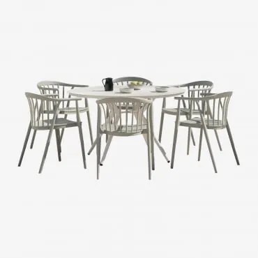 Conjunto De Mesa Redonda Ø125 Cm Em Alumínio Valerie E 6 Cadeiras De Jardim Em Polipropileno Ivor Verde Cáqui - Sklum