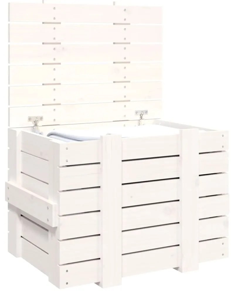 Caixa de arrumação 58x40,5x42 madeira de pinho maciça branco