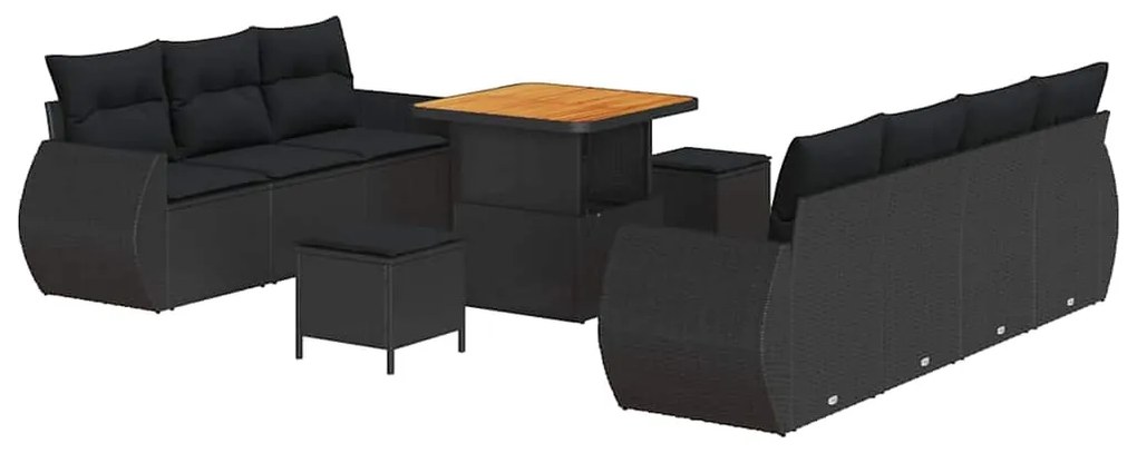 Conjunto de Sofás de Jardim vidaXL de 10 Peças com Almofadas Preto Vim