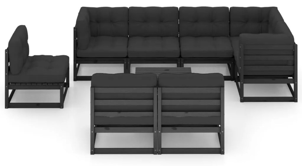 9 pcs conjunto lounge de jardim c/ almofadões pinho maciço