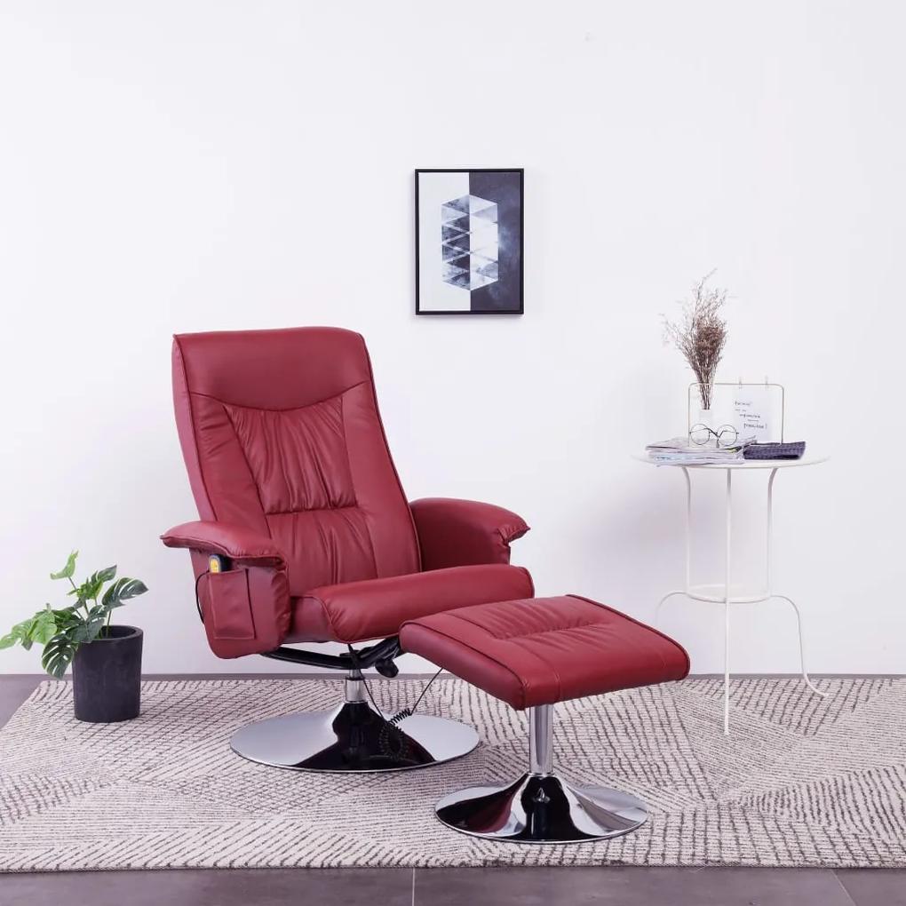 248497 vidaXL Cadeira de massagens + apoio pés couro artif. vermelho tinto