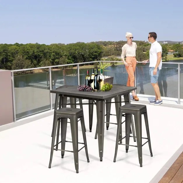 Conjunto de 4 bancos de bar em metal com apoio para os pés Cadeiras de cozinha com encosto amovível 43 x 43 x 116 cm Bronze