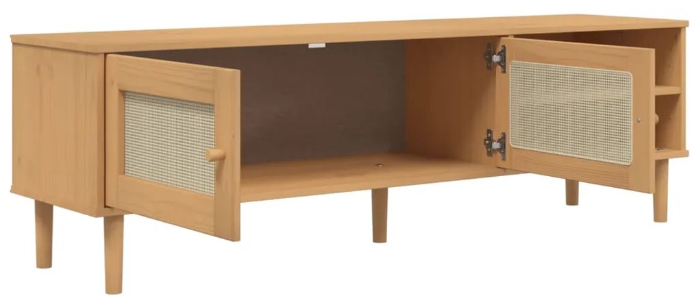Móvel de TV SENJA aspeto vime 158x40x49cm pinho maciço castanho
