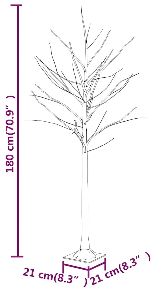 Árvore c/ 96 luzes LED 180 cm bétula branco quente