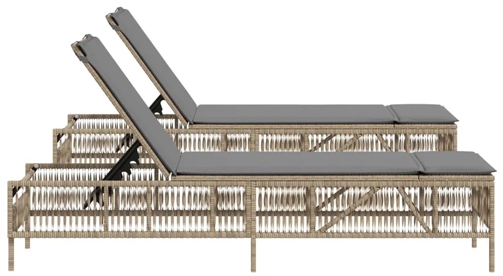 Espreguiçadeiras com almofadões 2 pcs vime PE bege