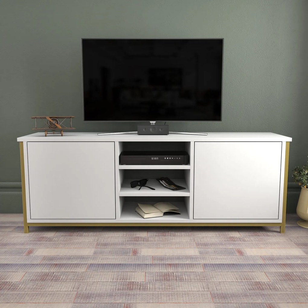 Móvel TV Otis – Dourado e Branco – 140 cm x 35,3 cm x 50,8 cm