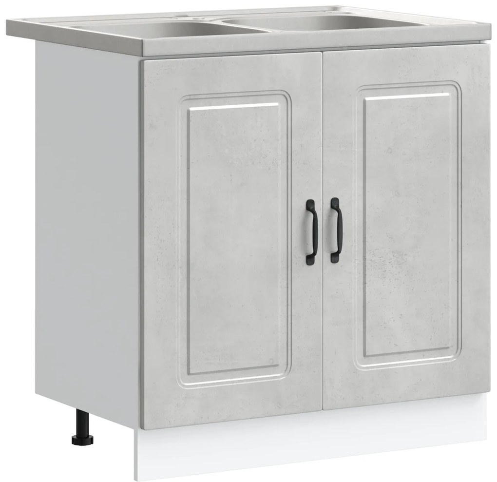 Armário de Cozinha vidaXL "Kalmar" com Pias Duplas em Cinza Concreto M