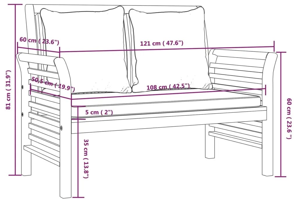 3 pcs conjunto lounge de jardim c/ almofadões acácia maciça