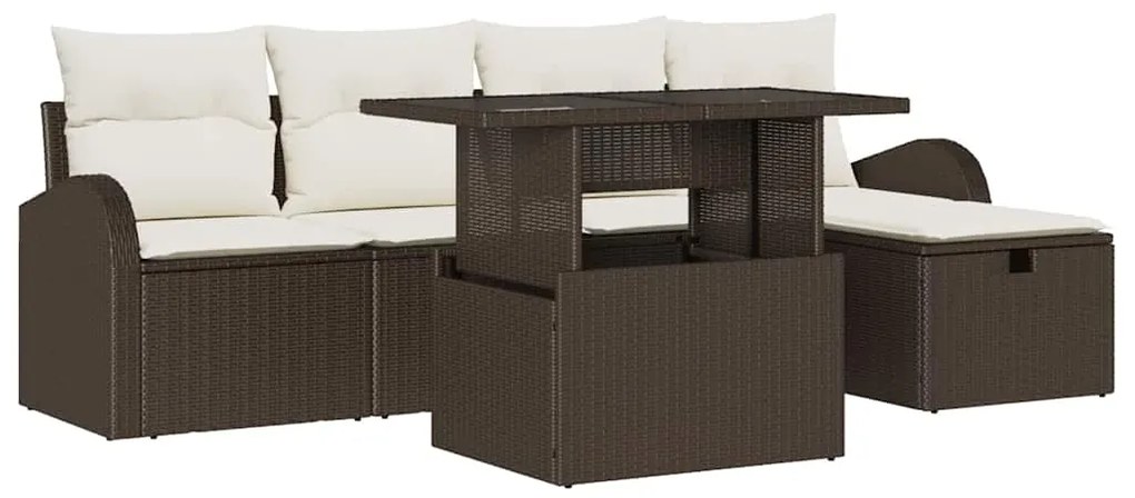Conjunto de Sofás de Jardim vidaXL de 6 Peças com Almofadas Castanho R