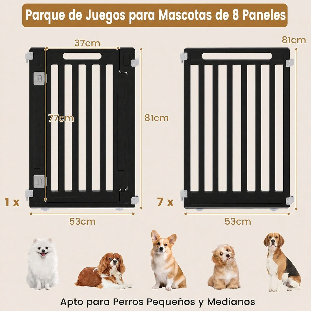 Parque Modular para Cães, 53 x 81 cm, Fecho Duplo, Preto