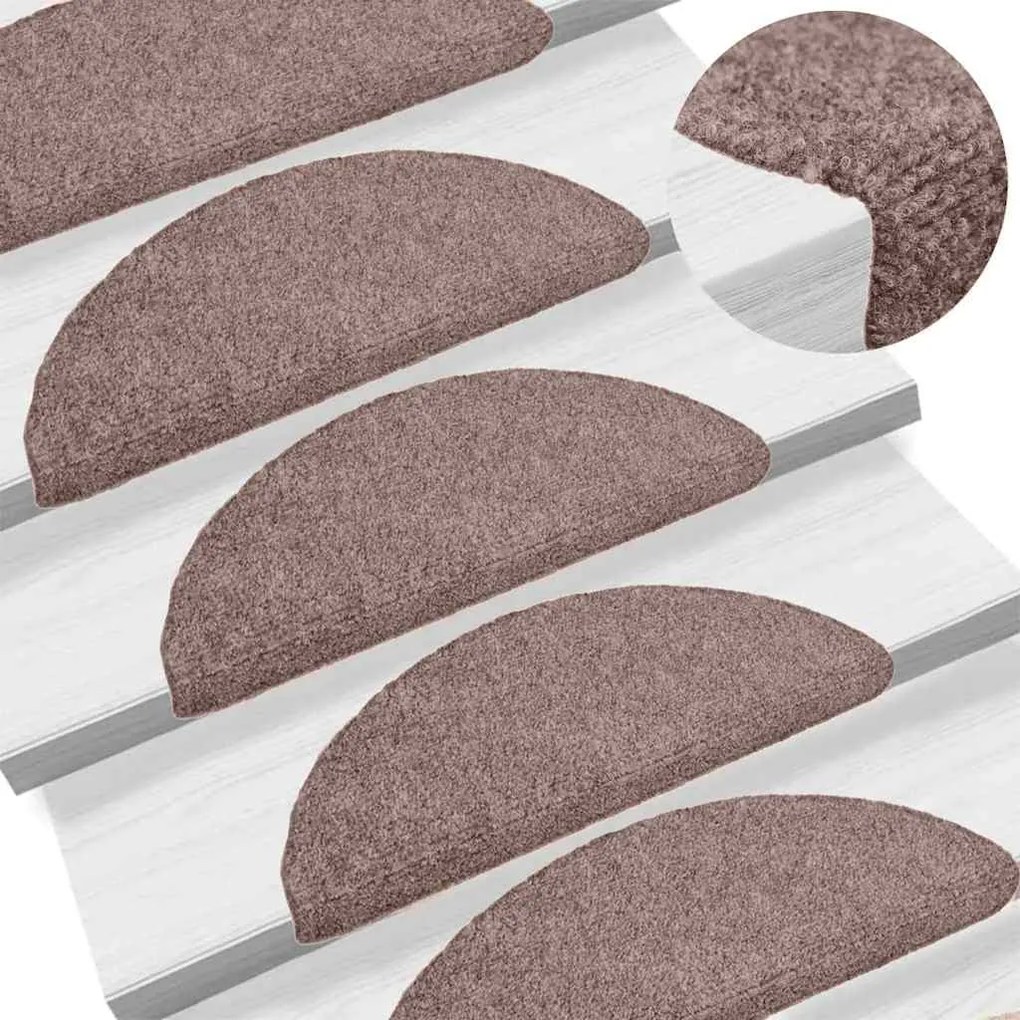 vidaXL Tapetes escada autoadesivos 5 pcs 65x21x4 cm agulhado castanho