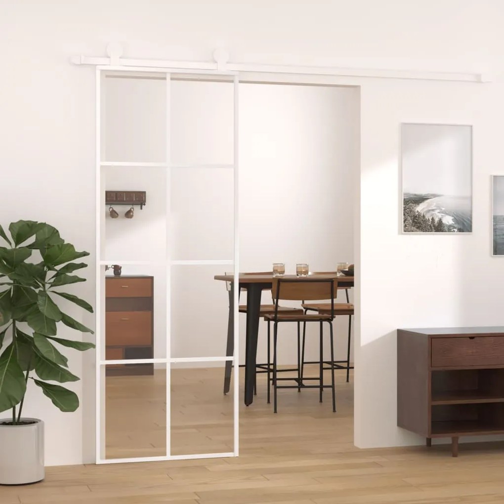151668 vidaXL Porta deslizante em vidro ESG e alumínio 76x205 cm branco