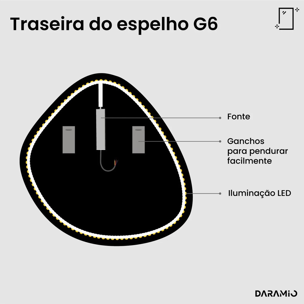Espelho com luz em forma de seixo G6