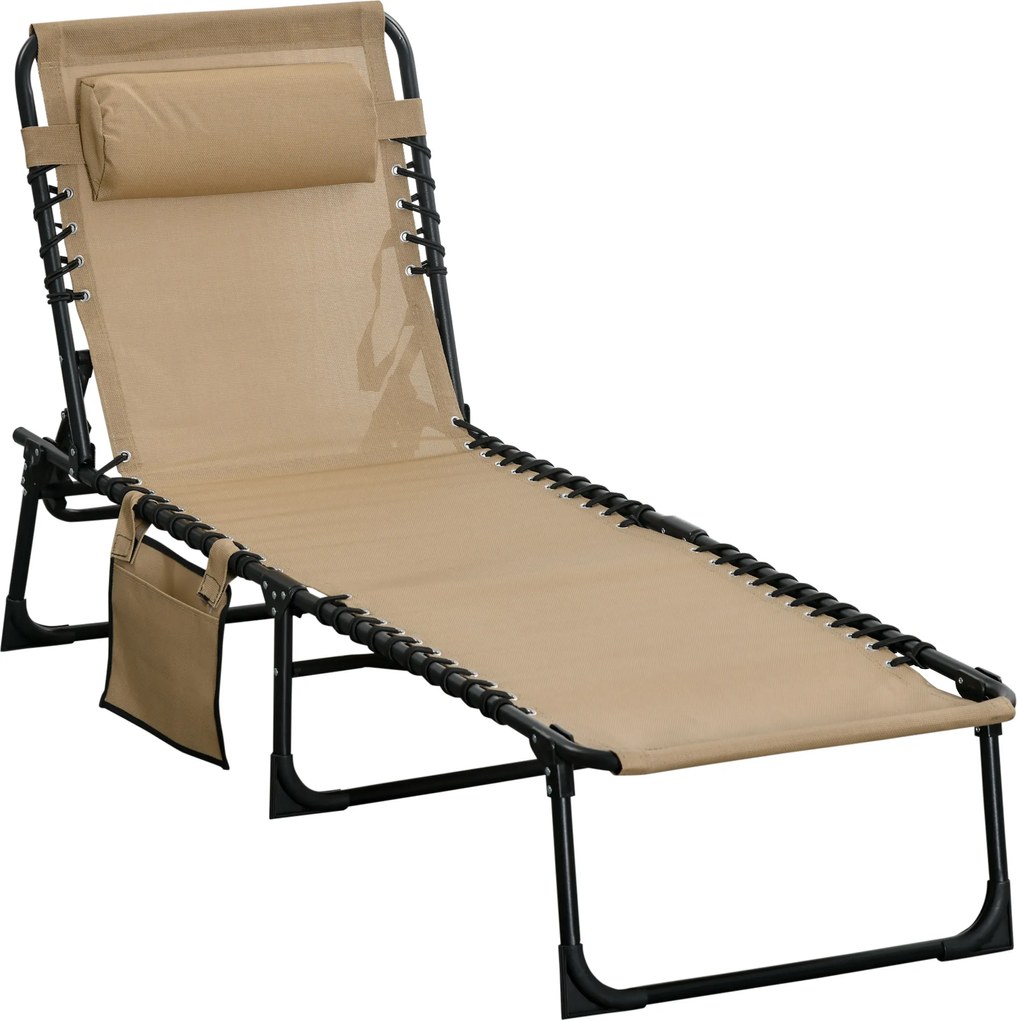 Outsunny Espreguiçadeira de Jardim Dobrável com Encosto Reclinável em 5 Posições e Almofada, 185x58x30cm, Bege | Aosom Portugal