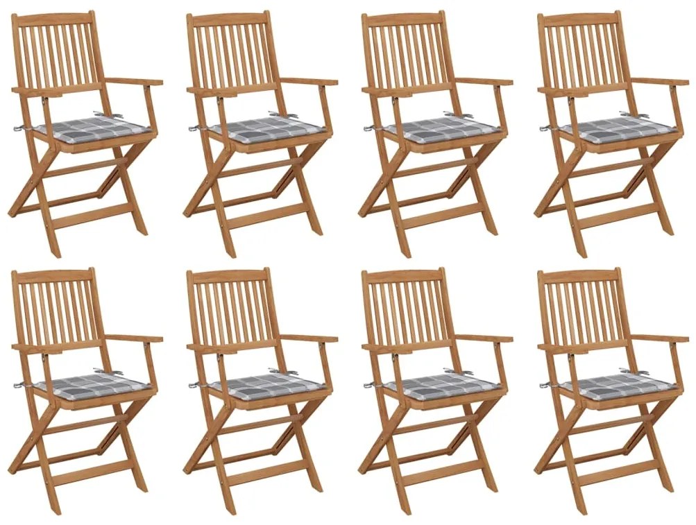 vidaXL Cadeiras de exterior dobráveis c/ almofadões 8pcs acácia maciça