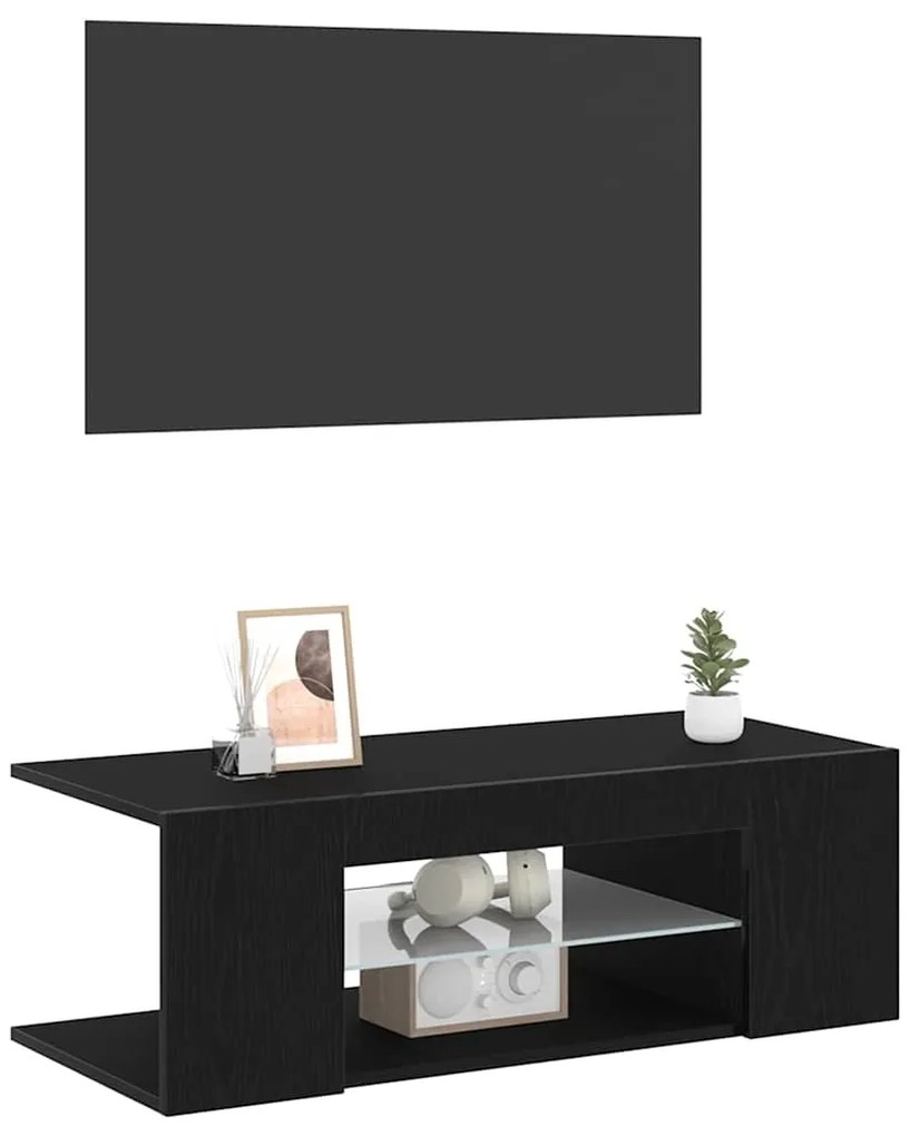 Armário de TV vidaXL com Luzes LED Carvalho Preto 90x39x30 cm Madeira