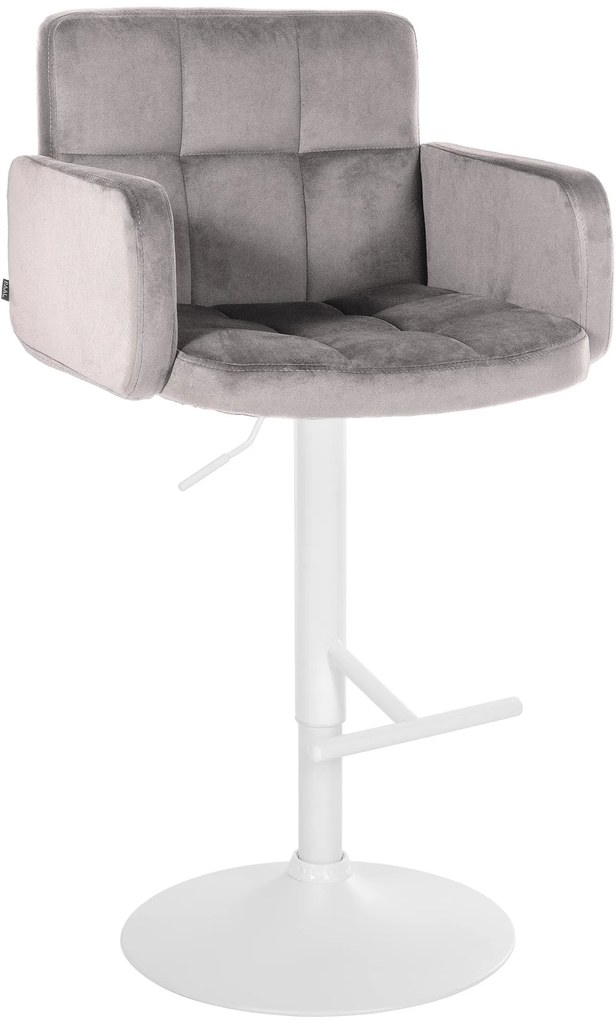 Banco de bar Los Angeles em veludo com estrutura branca 93-113 x 60 x 56 cm Cinzento