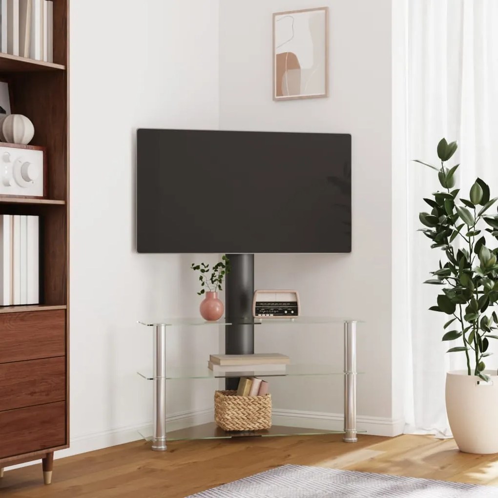 vidaXL Suporte canto TV 32-70 polegadas 3 prateleiras preto/prateado
