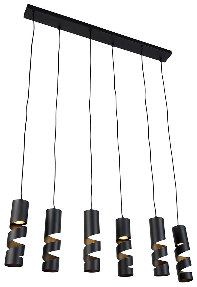 Candeeiro suspenso moderno preto com 6 luzes - Stream Moderno