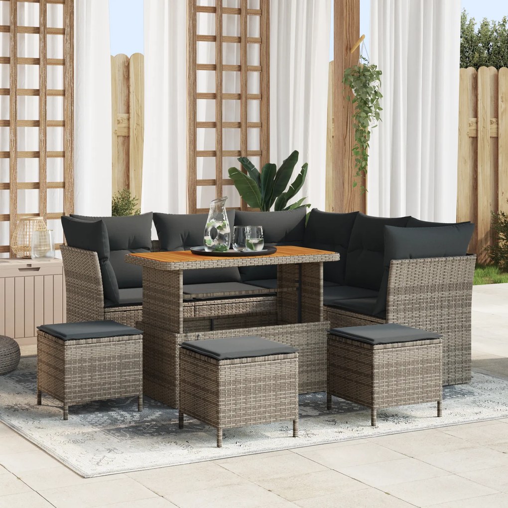 Conjunto de Sofá de Jardim vidaXL 9 Peças com Almofadas Cinza Polirata