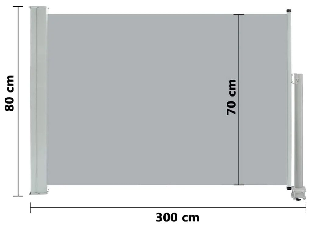 Toldo lateral retrátil para pátio 80x300 cm cinzento