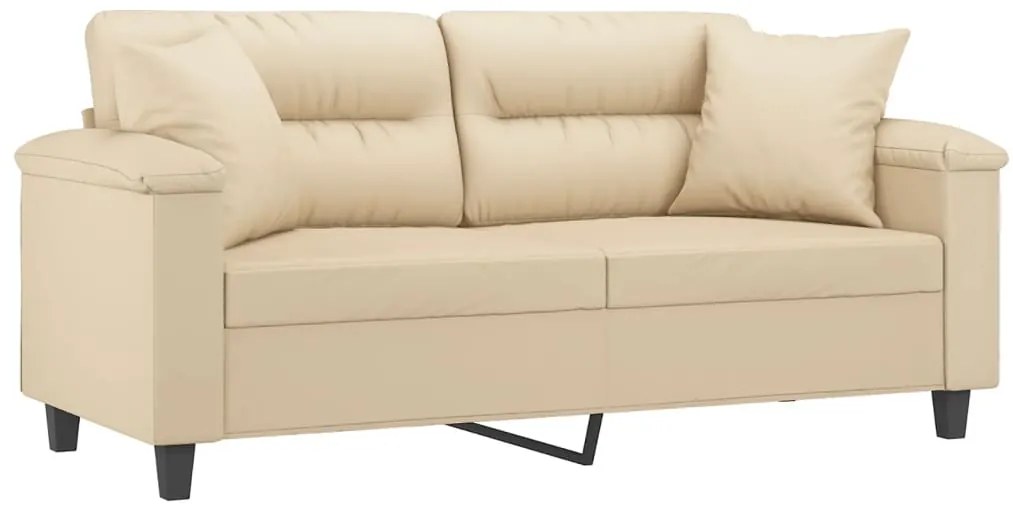 Sofá 2 lugares c/ almofadas 140 cm microfibra cor creme