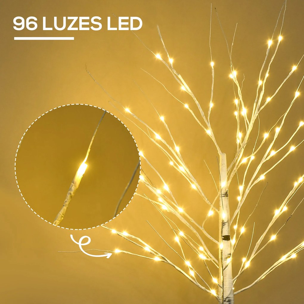 Árvore de Bétula Altura 150cm com 96 Luzes LED IP44 Branco Quente Ramo