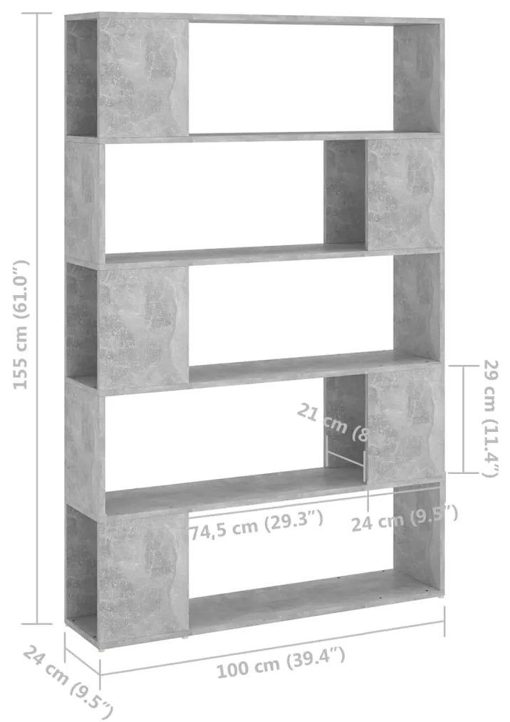 Estante/divisória 100x24x155 cm contraplacado cinzento cimento