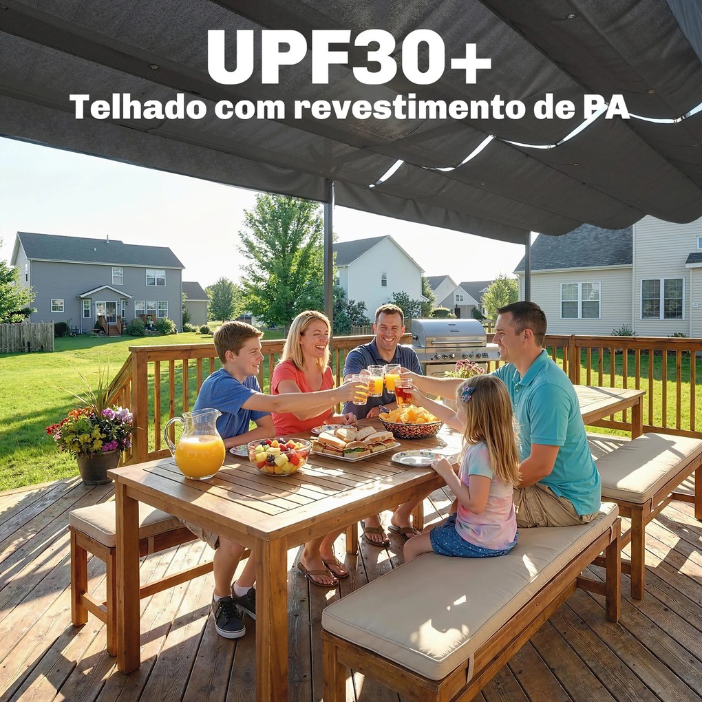 Pérgola com Teto Retrátil de Alumínio 588x297x230 cm Pérgola com Tecido de Poliéster Anti UV Pérgola de Jardim Cinzento Escuro