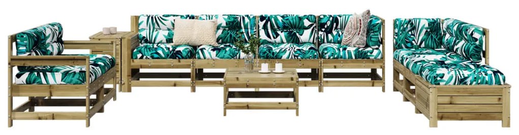 11 pcs conjunto sofás de jardim madeira de pinho impregnada