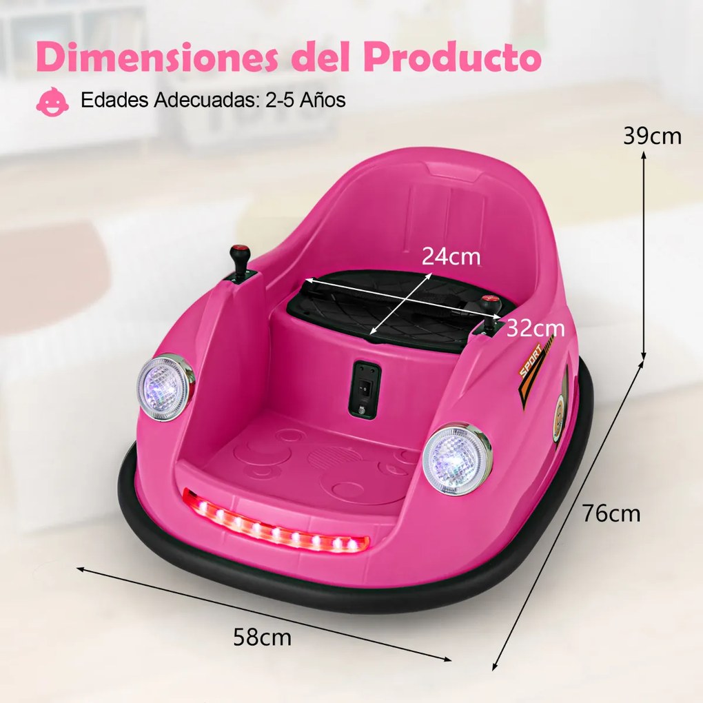 Carrinho de choques Elétrico de 12V para Crianças com Controlo Remoto Luzes LED Música 360° Giro Brinquedo para Bebés para Crianças 2-5 Anos de Idade