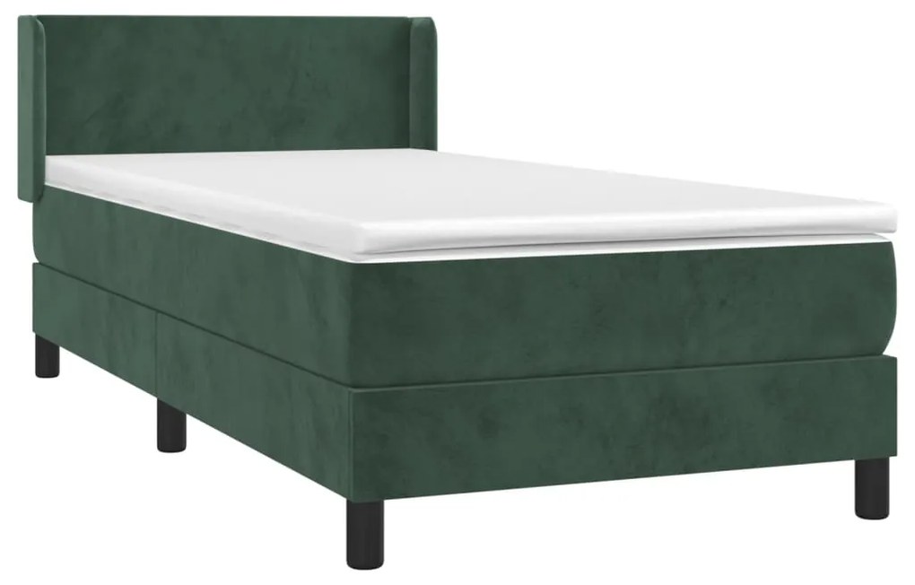 Cama com molas/colchão 90x190 cm veludo verde-escuro