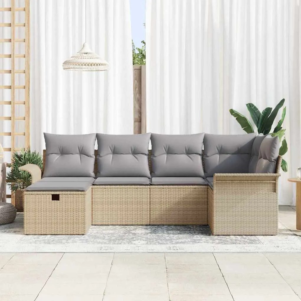 Conjunto de sofá para jardim com 6 peças e almofadas bege em rattan si