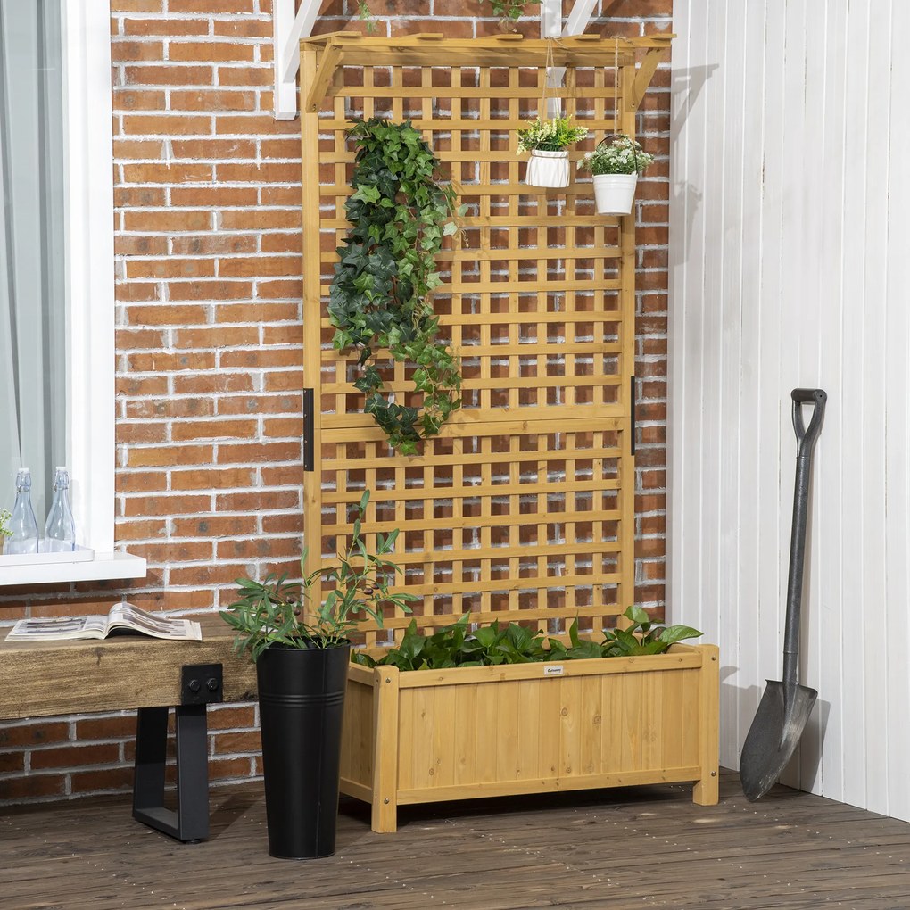 Outsunny Floreira com Treliça de Madeira Caixa de Plantio com Suporte para Plantas Trepadeiras para Cultivo de Plantas Flores para Pátio Terraço Varanda 90x45x183cm Madeira