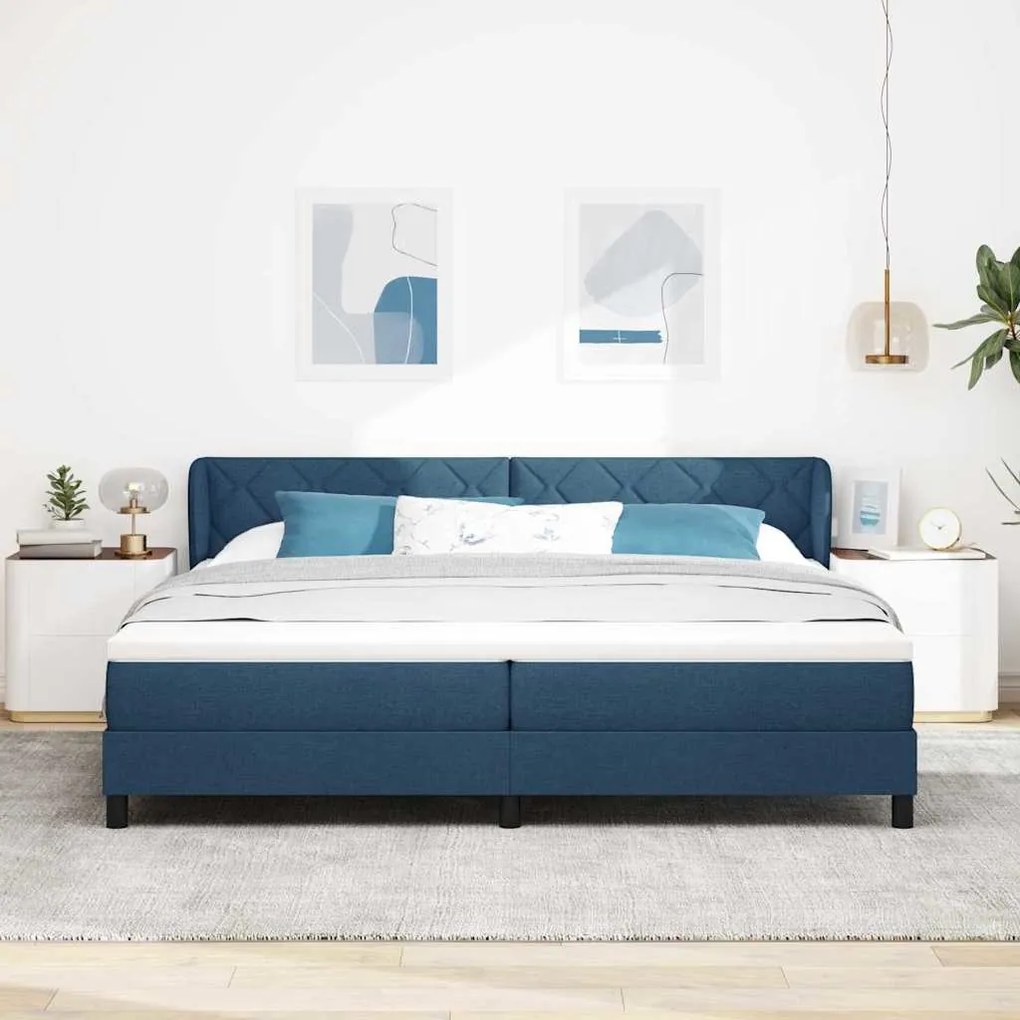 Cama Box Spring vidaXL com Colchão Azul 200x200 cm em Tecido