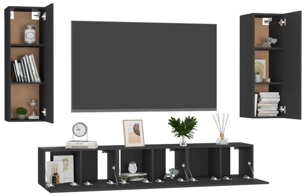 5 pcs conjunto de móveis de TV derivados de madeira preto
