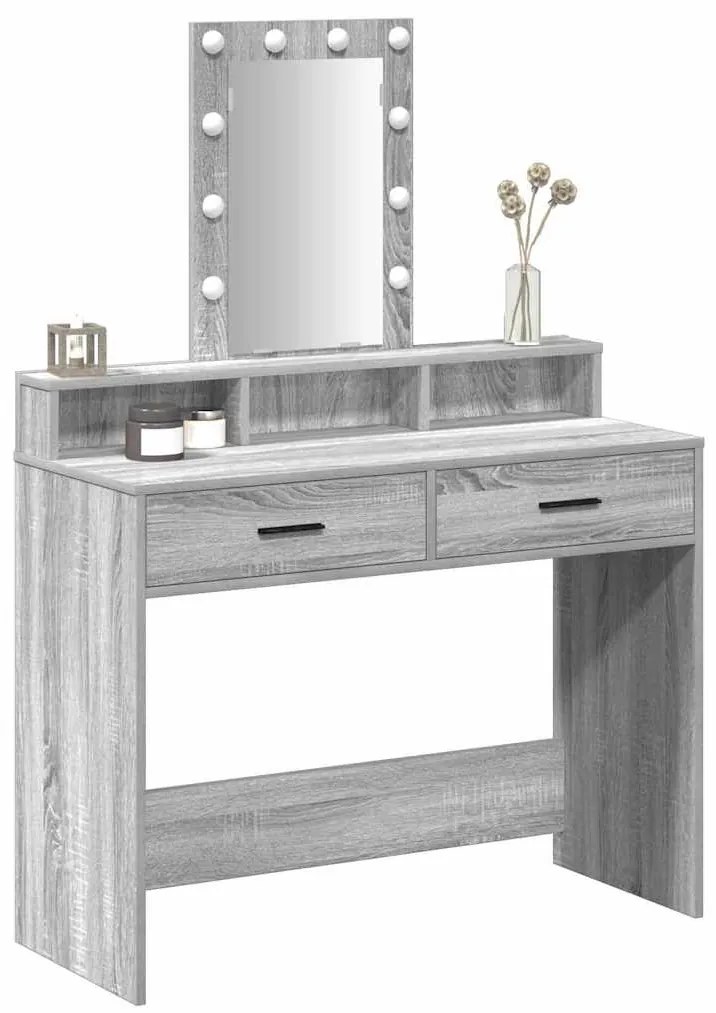 Mesa de Maquilhagem vidaXL com luzes LED Cinzento Sonoma 100x41x140 cm