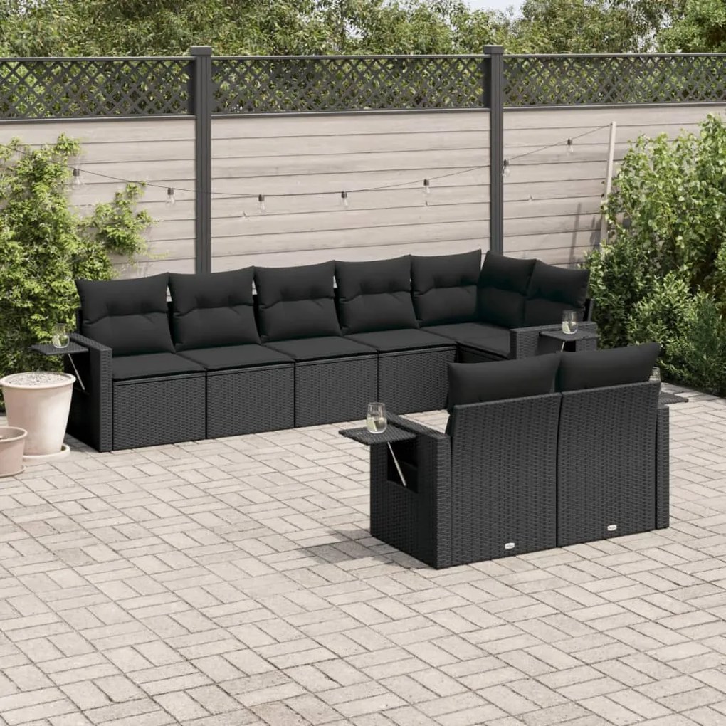 vidaXL 8 pcs conjunto sofás de jardim com almofadões vime PE preto