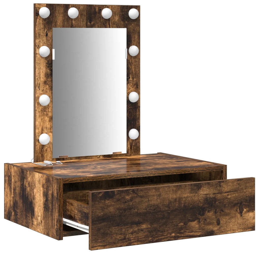 Mesa de Maquilhagem Suspensa com Luzes LED em Carvalho Fumado