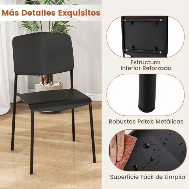 Conjunto de 4 cadeiras sem braços com encosto ergonómico e assento largo empilháveis para sala de jantar Carga 160 kg Preto