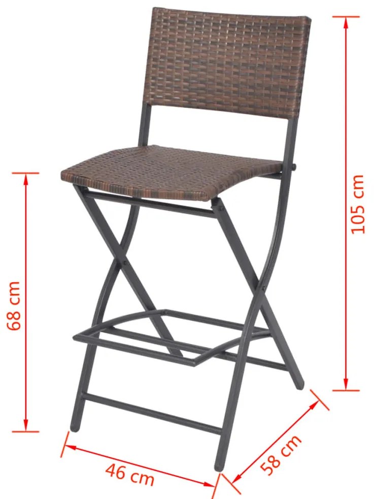 7 pcs conjunto de jantar dobrável jardim aço e vime PE castanho
