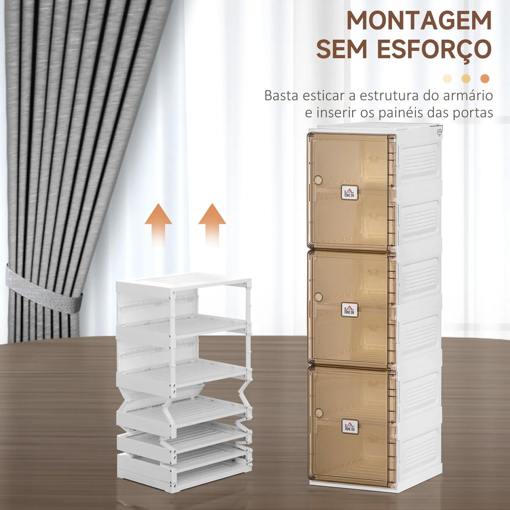 HOMCOM Móvel Sapateiro Dobrável Organizador de Sapatos com 3 Portas Magnéticas 3 Prateleiras para 6 Pares de Sapatos para Entrada Corredor Dormitório 27x34x99cm Branco e Marrom
