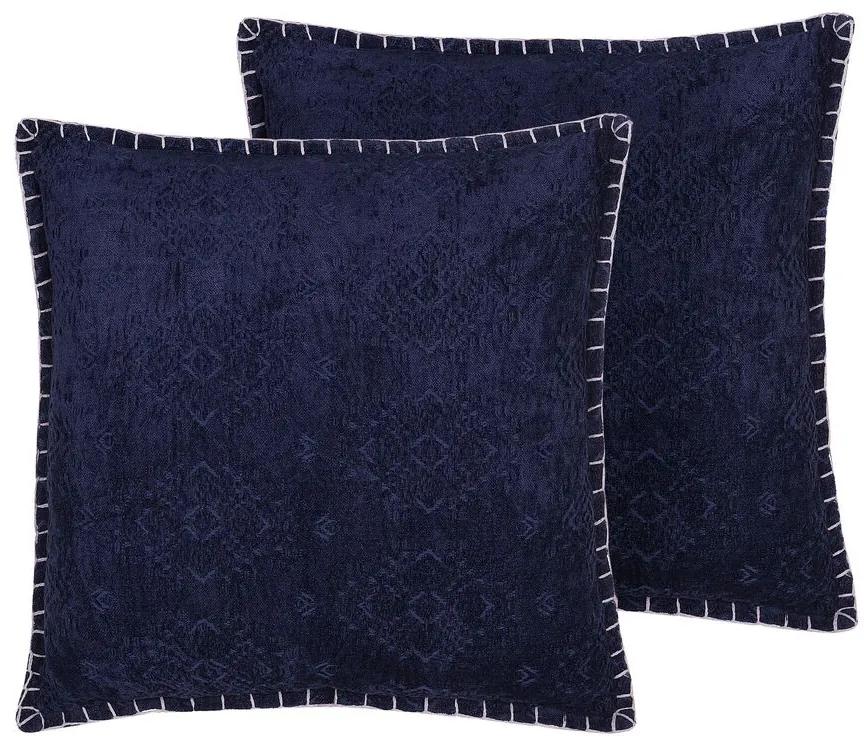 Conjunto de 2 almofadas decorativas algodão e viscose azul escuro com relevo 45 x 45 cm MELUR Beliani