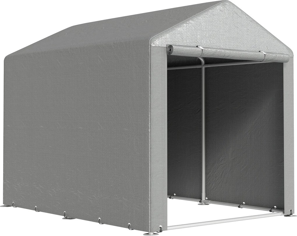 Outsunny Abrigo para Ferramentas Bicicletas e Motos 1,6x2,2x1,7 cm Garagem Portátil com 2 Habitações Cinza Claro | Aosom Portugal