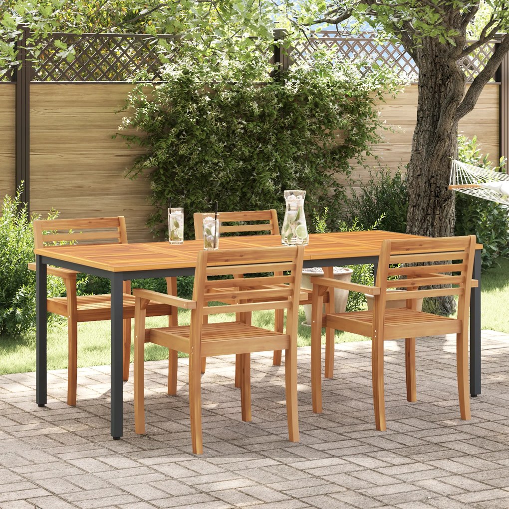 Mesa de Jardim vidaXL 200x90x75 cm em Madeira Acácia Sólida e Metal