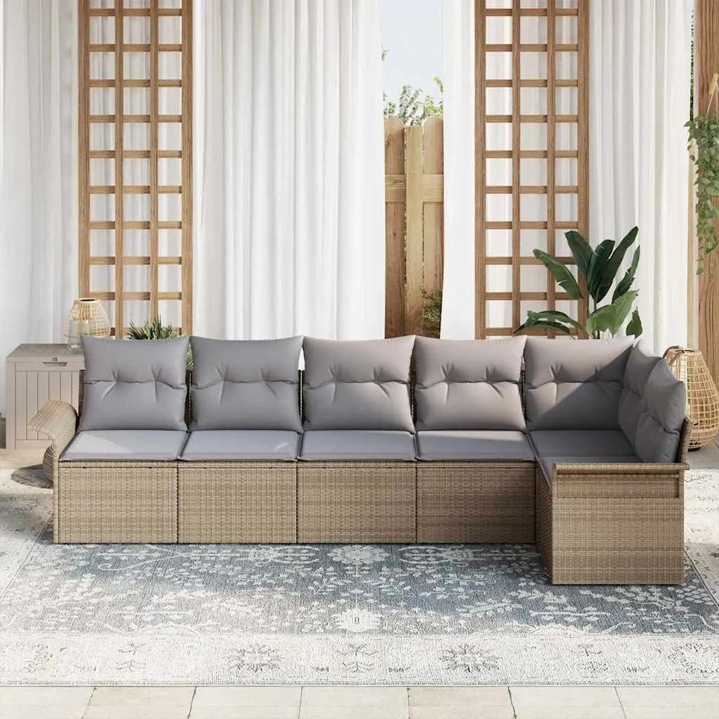 Conjunto de Sofá de Jardim com 6 Peças e Almofadas em Rattan Poliéster