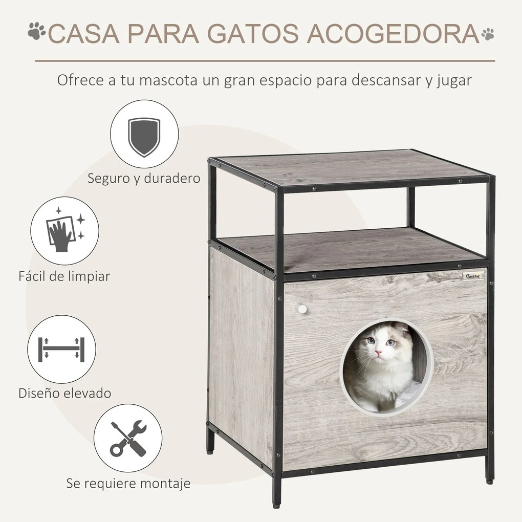 PawHut Casa para Gatos de Madeira com Aparência de Mesa Auxiliar com 2